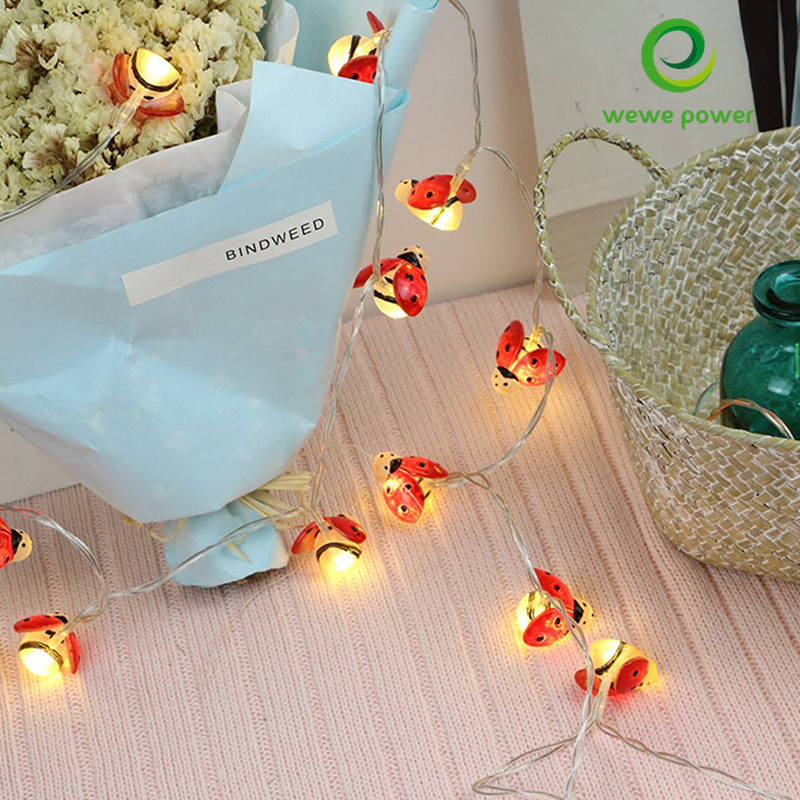 solar powered ladybug led string lights